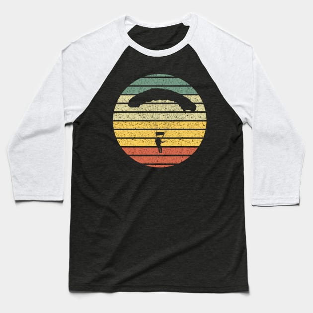 Paraglider Silhouette Vintage Baseball T-Shirt by Creastorm